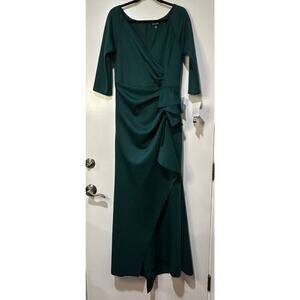 Xscape Evening Lexi Long Sleeve Scuba Ruched Side Dress Hunter Green Size 12 NWT